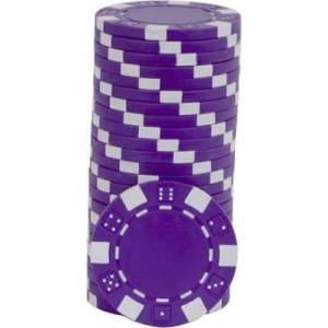 Pokerchips "LILA TÄRNINGAR" - i ABS med metallinlägg – rulle med 25 chips – 11,5 g