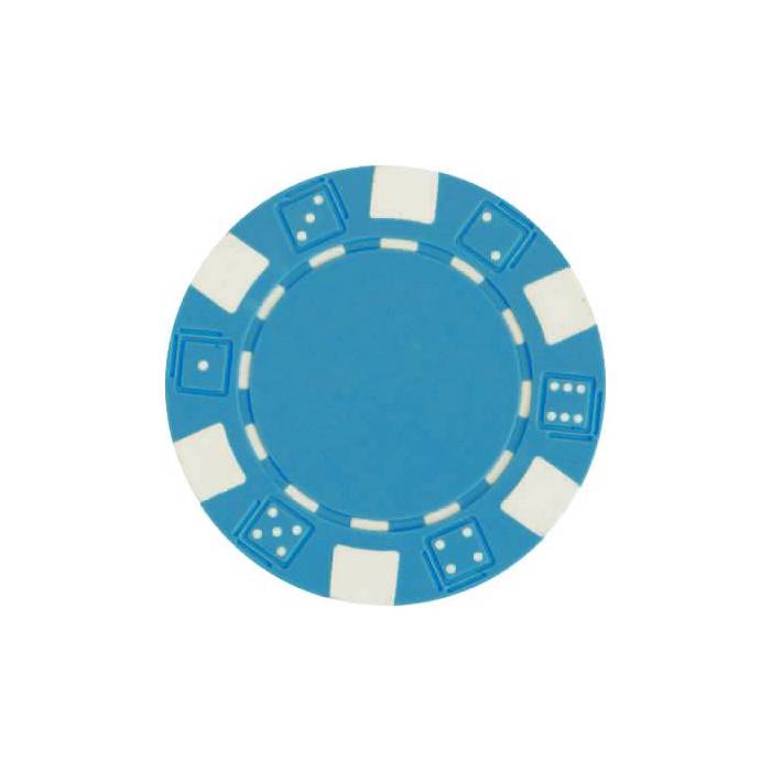 Pokerchips "SKY BLUE DICE" - i ABS med metallinlägg – 25-chipsrulle – 11,5 g