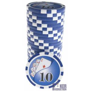 Pokerchips "YING YANG 10" - van ABS met metalen inzetstuk - rol van 25 chips - 11,5 g