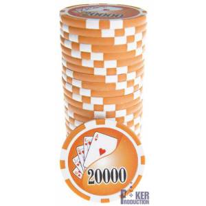 Pokerchips "YING YANG 10" - van ABS met metalen inzetstuk - rol van 25 chips - 11,5 g