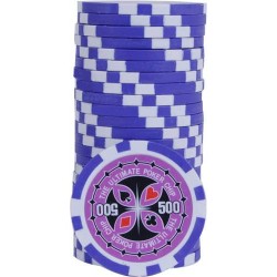 Fichas de poker "ULTIMATE POKER CHIPS 500" - em ABS com inserção metálica - rolo de 25 fichas - 11,5 g