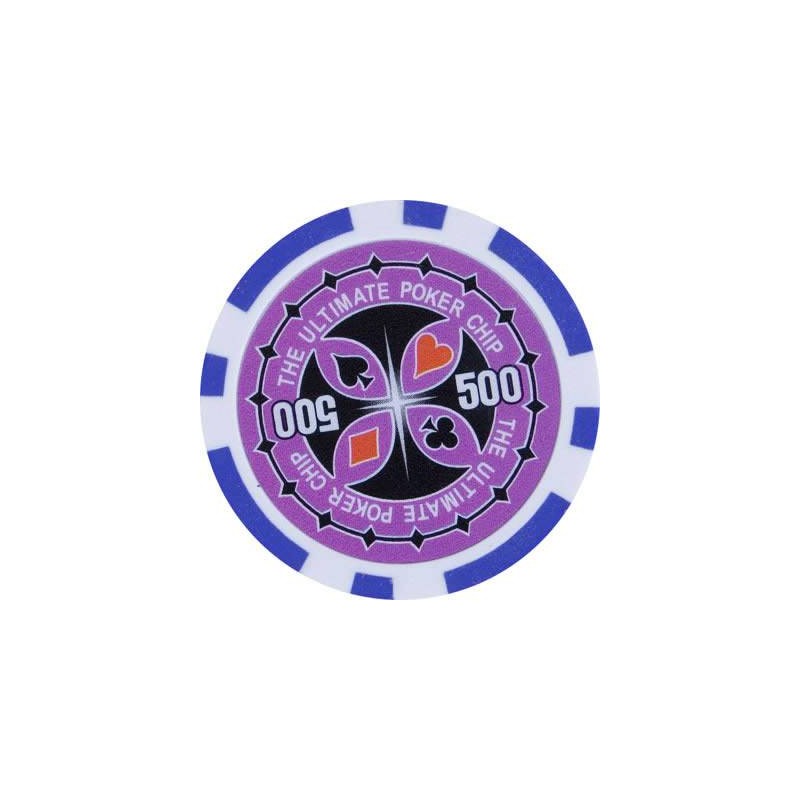 Fichas de poker "ULTIMATE POKER CHIPS 500" - em ABS com inserção metálica - rolo de 25 fichas - 11,5 g