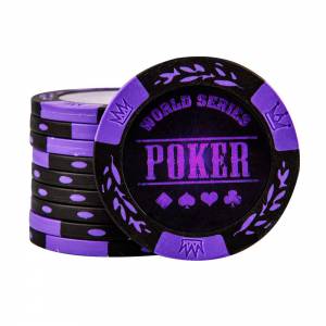 Pokermarker "WORLD SERIES RED" - i claykomposit med metallinlägg - 14 g - rulle med 25 marker