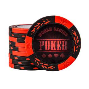 Jetons de poker "WORLD SERIES ROUGE" – en clay composite avec insert métal – 14g – rouleau de 25 jetons