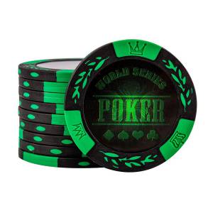 Jetons de poker "WORLD SERIES ROUGE" – en clay composite avec insert métal – 14g – rouleau de 25 jetons