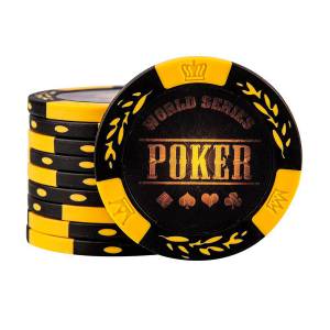 Pokerchips "WORLD SERIES ROT" - aus tonkomposit mit metallinsert - 14g - rollen mit 25 chips.