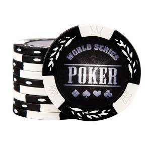 Pokerchips "WORLD SERIES RED" - van klei-composiet met metalen inzetstuk - 14g - rol van 25 chips