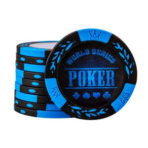 Pokerchips "WORLD SERIES RED" - van klei-composiet met metalen inzetstuk - 14g - rol van 25 chips