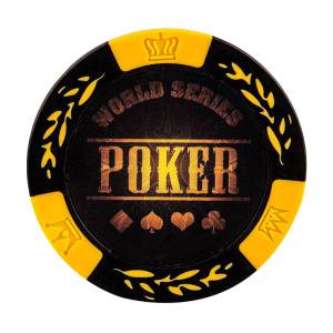 Pokermarker "WORLD SERIES RED" - i claykomposit med metallinlägg - 14 g - rulle med 25 marker