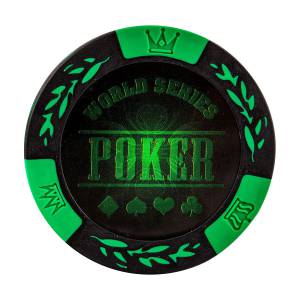 Pokerchips "WORLD SERIES RED" - van klei-composiet met metalen inzetstuk - 14g - rol van 25 chips