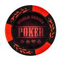 Pokerchips "WORLD SERIES RED" - van klei-composiet met metalen inzetstuk - 14g - rol van 25 chips