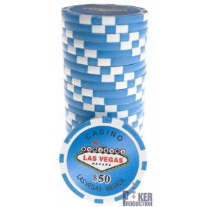 Fichas de póquer "WELCOME LAS VEGAS 10" - en ABS con inserto metálico - rollo de 25 fichas - 11,5 g