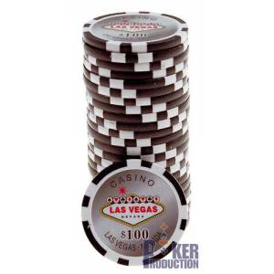 Fichas de póquer "WELCOME LAS VEGAS 10" - en ABS con inserto metálico - rollo de 25 fichas - 11,5 g