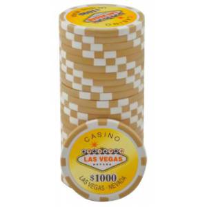 Fiches da poker "WELCOME LAS VEGAS 10" - in ABS con inserto metallico - rotolo di 25 fiches - 11,5 g