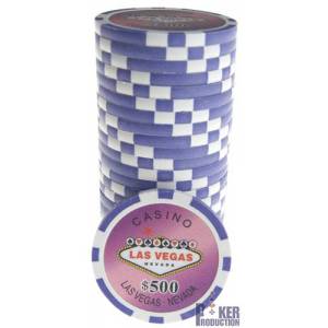 Jetons de poker WELCOME LAS VEGAS - en ABS avec insert métallique – rouleau de 25 jetons  – 11
