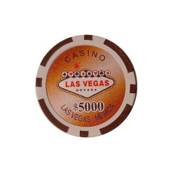 Fiches di poker "WELCOME LAS VEGAS 5000 MARRON" - in ABS con inserto metallico - rotolo da 25 fiches - 11,5 g