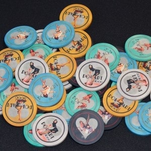 "Pokerchips "PIN UP 5000" – av keramik – 10 g – säljs styckvis."