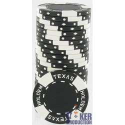 Pokerchips "TEXAS HOLDEM BLACK" - i lera- och kompositmaterial - rulle med 25 chips - 12g.