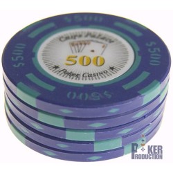 Ficha de poker "CHIPS PALACE 500" - em composto de argila com inserção de metal - 14g - à venda individualmente.