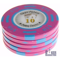 Pokerchip "CHIPS PALACE 10" - in klei samengesteld met metalen inleg - 14g - te koop per stuk.