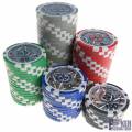 Koffer met 500 pokerchips "GRIMAUD" - chips gemaakt van ABS met metalen inleg - met 2 decks Grimaud speelkaarten.