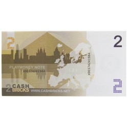 Fajo de "25 billetes falsos de 5€" - imitación de papel de banco - dos caras impresas.