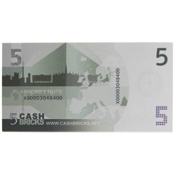 Paczka "25 podróbek banknotów o nominale 5 €" - imitacja papieru bankowego - dwie strony wydrukowane.