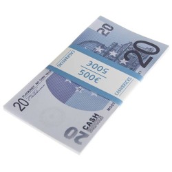 Pacote de "25 notas falsas de 20€" - imitação de papel moeda - duas faces impressas.