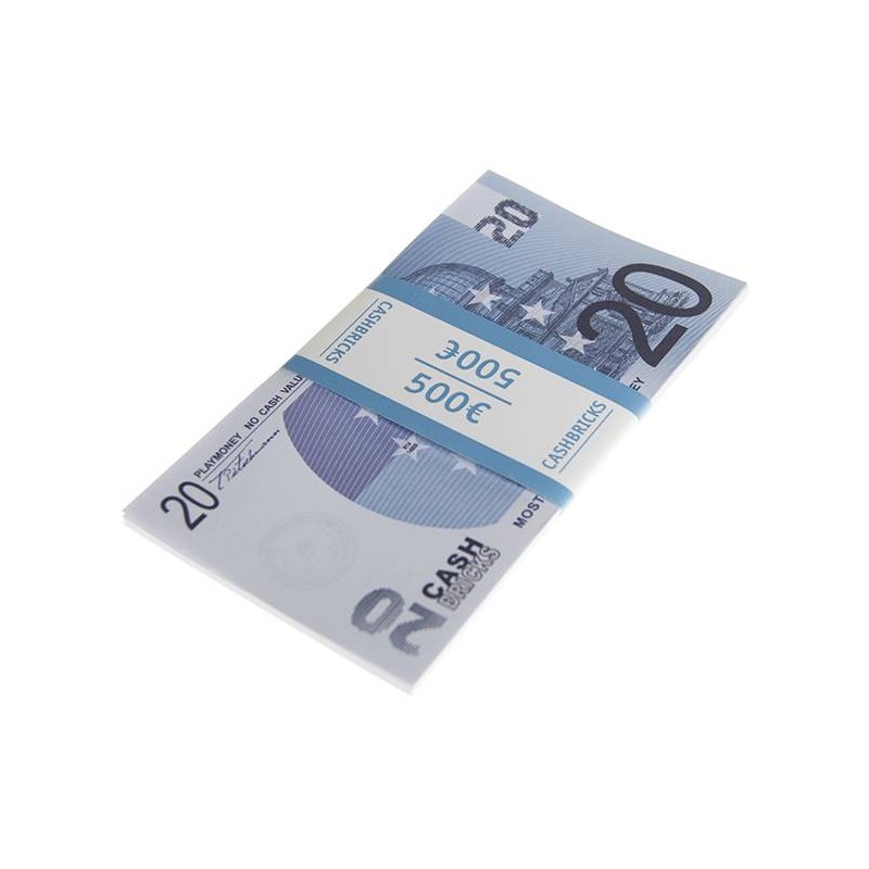 Bunt med "25 falska 20 € sedlar" - bankpappers imitation - två tryckta sidor.