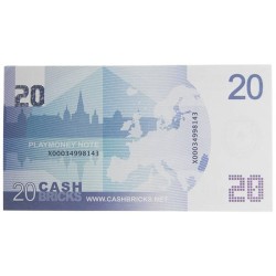 Bunt med "25 falska 20 € sedlar" - bankpappers imitation - två tryckta sidor.