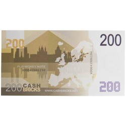 Paczka "25 podróbionych banknotów o nominale 200 euro" - imitacja papieru bankowego - obie strony są wydrukowane.