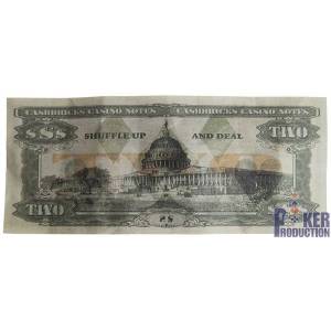 Lote de "25 billetes falsos de $2" – imitación en papel moneda - impreso en ambos lados.