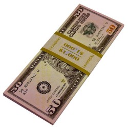 Liasse de billets factices en $–"25 billets factices de 50$" – imitation papier de banque - deux faces imprimées