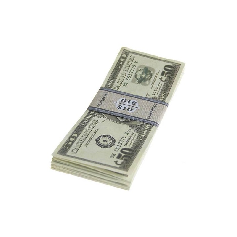 Bundle of "25 counterfeit $0.50 bills" - imitation bank paper - printed on both sides.