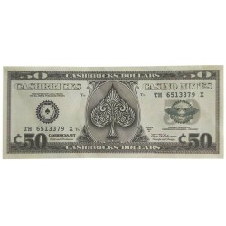 Bundle of "25 counterfeit $0.50 bills" - imitation bank paper - printed on both sides.