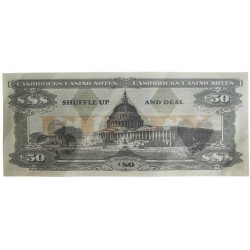 Lote de "25 notas falsas de 0,50$" - imitação de papel-moeda - duas faces impressas.