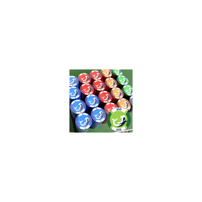 500 "HAMMER SHARK" Cash Game chips - only 1 copy - will not be reissued - 2/10/50/200/1000.