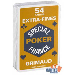 Grimaud Spécial Poker Extrafines - Jeu de 54 cartes cartonnées plastifiées – format bridge – 4 index standards