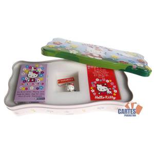 Caja metálica Hello Kitty - 2 juegos de cartas + 1 figura.