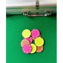 Fiches da poker "SUITED ROSE FUSHIA" - in ABS con inserto metallico - rotolo da 25 fiches - 11,5 g