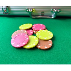 Fiches da poker "SUITED ROSE FUSHIA" - in ABS con inserto metallico - rotolo da 25 fiches - 11,5 g