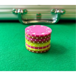 Pokermarker "SUITED FUSHIA" - ABS med metallinsats -  rulle med 25 markörer - 11,5 g