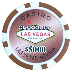 Żetony do pokera "WELCOME LAS VEGAS 5000 MARRON" - wykonane z ABS z metalowym wkładem - rolka zawierająca 25 żetonów - 11,5 g