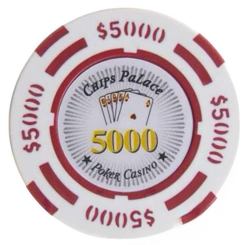 Ficha de pôquer "CHIPS PALACE 5000" - em compósito de argila com inserção de metal - 14g - à venda individualmente.