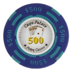 Ficha de póquer "CHIPS PALACE 500": de arcilla compuesta con inserto de metal, 14g, disponible para la venta por unidad.