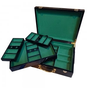 "4 SYMBOLS" wooden storage box for 500 poker chips - removable tray - wooden bottom