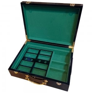 Opbergdoos "4 SYMBOLS" van hout voor 500 pokerfiches - verwijderbaar blad - Houten bodem.