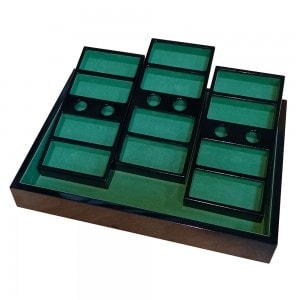 "4 SYMBOLS" wooden storage box for 500 poker chips - removable tray - wooden bottom