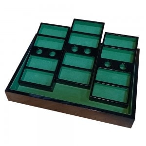 Estuche de almacenamiento "4 SYMBOLS" de madera para 500 fichas de póker - bandeja extraíble - Base de madera