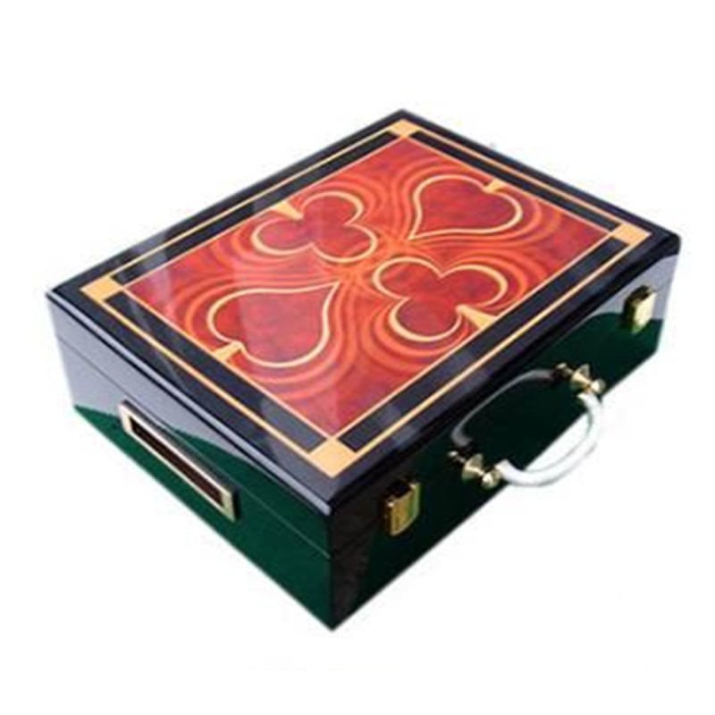 "4 SYMBOLS" wooden storage box for 500 poker chips - removable tray - wooden bottom